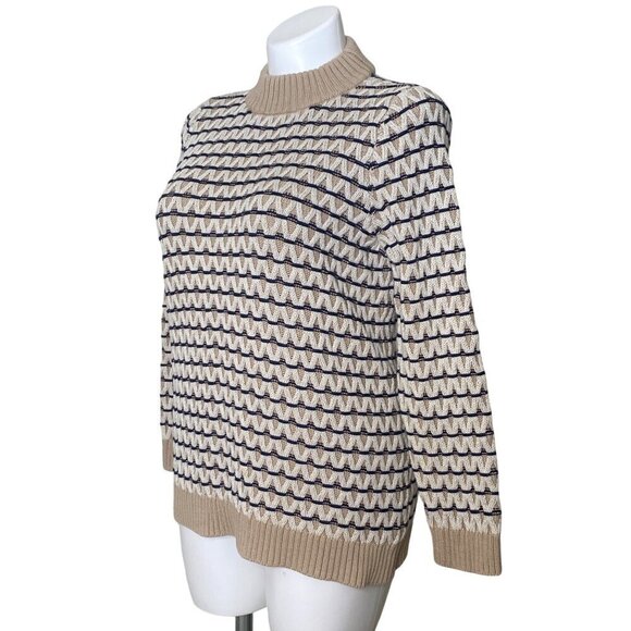 Talbots Textured Stripe Mockneck Sweater, Beige Long Sleeves Women's Size XL - Picture 8 of 11